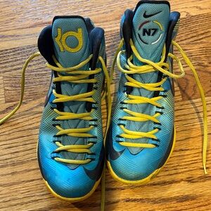 Nike Teal and Yellow KD N7 Signature Basketball Shoes